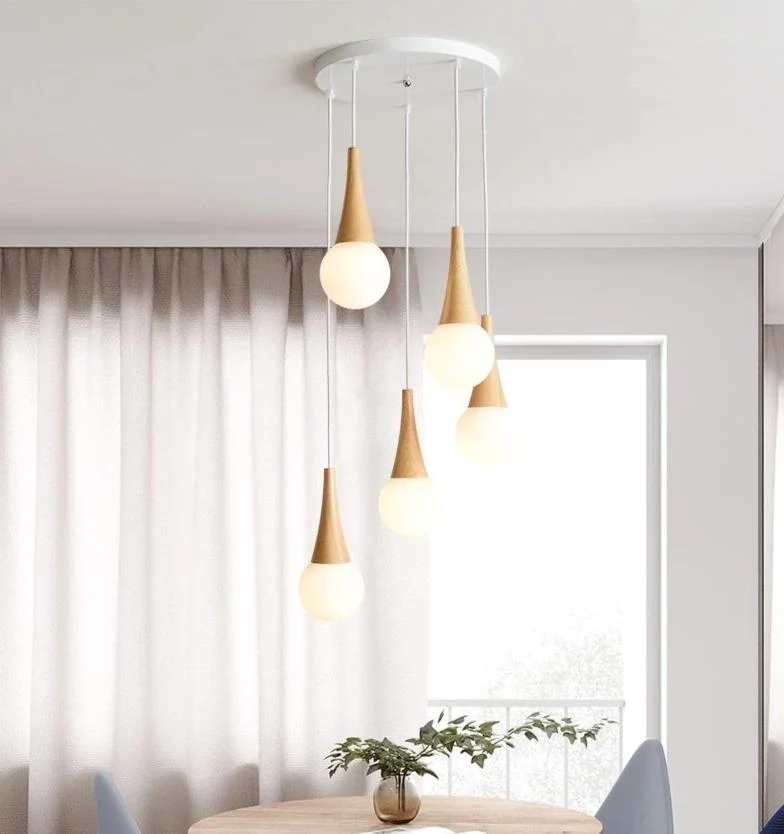 Bryton LED Hanging Lights in Iron, Wood and Glass for Home or Restaurant