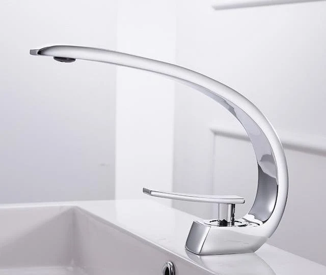 Modern Crane Design Single Handle Basin Faucet in Solid Brass
