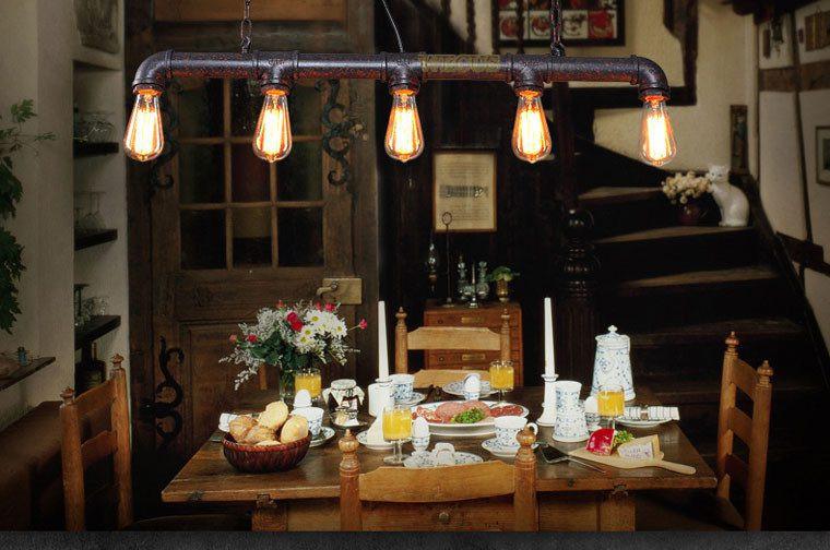 Vintage industriel loftlampe i rørdesign med fem lyskilder i førsteklasses jern