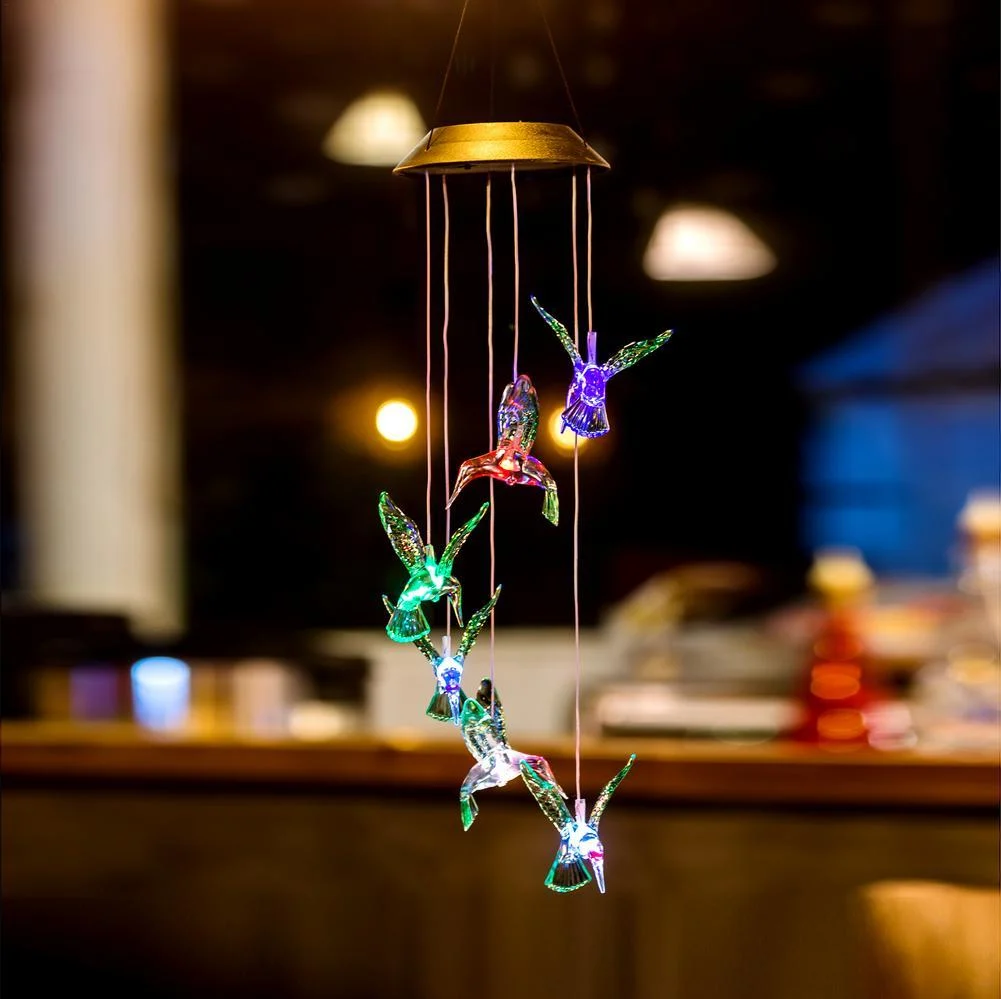 Hummingbird LED Wind Chime with 6 Color Changing Bulbs