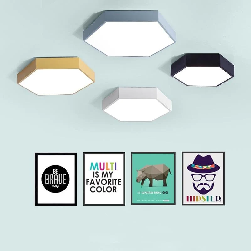 Hex Ceiling Light Flush Mount LED in Iron and Acrylic, 11.8 Inches