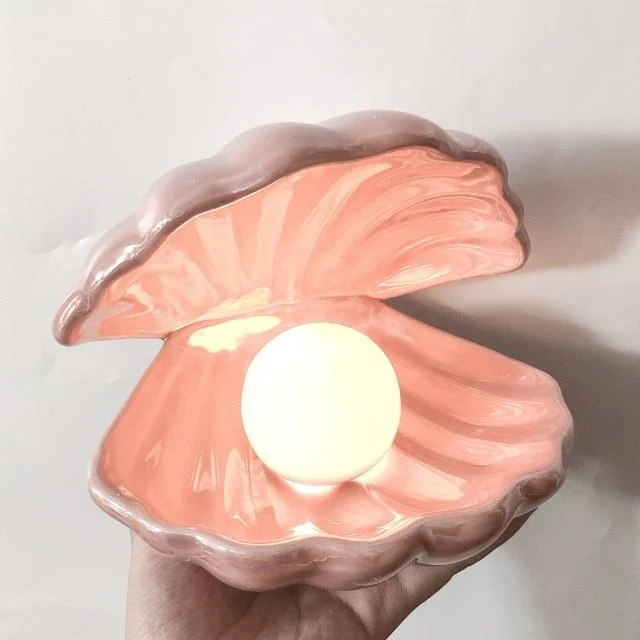 Sirenita Pearl and Shell Desk Lamp, Hand Painted Ceramic Light
