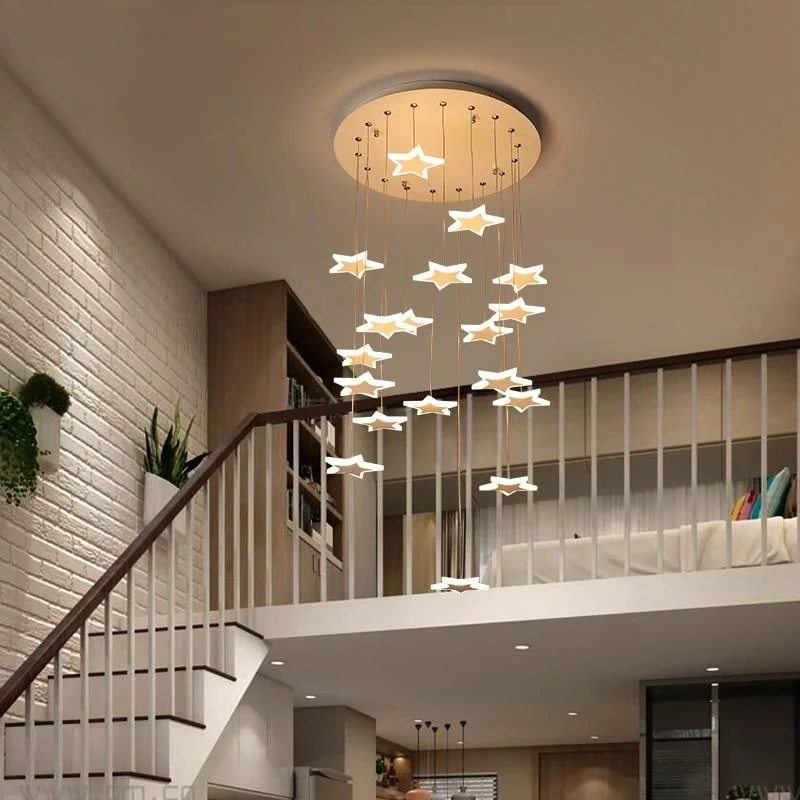 Starlight Hanging Star Chandelier in Clear Glass and Polished Steel
