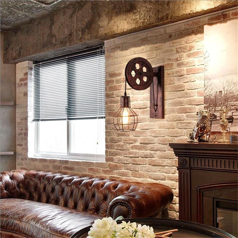 Loft Industrial Vintage Pulley Wall Mounted Lamp in Plated Iron