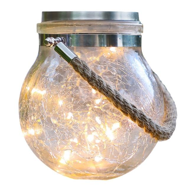 Lámpara colgante de jardín moderna con tarro de cristal redondo y guirnalda de luces LED