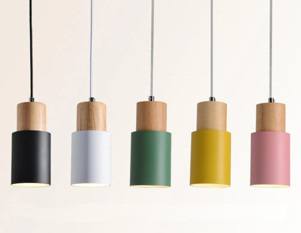 Designer Nordic Hanging Light with Wooden Base and Glass Stone Shade