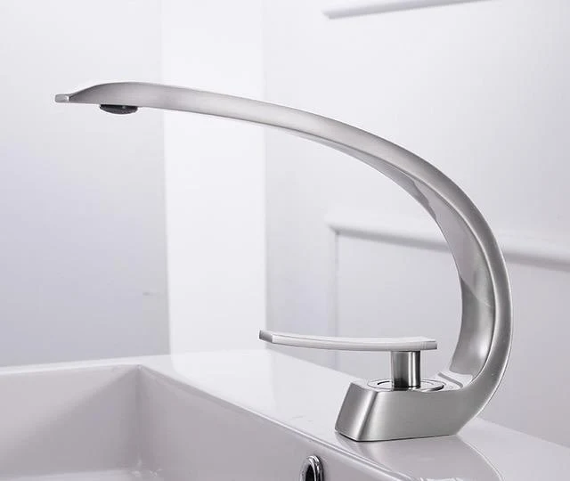 Modern Crane Design Single Handle Basin Faucet in Solid Brass