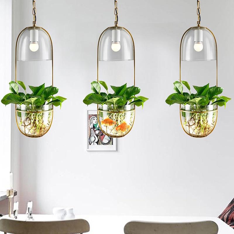 Lileas Modern Hanging Planter Lamp in Iron and Glass