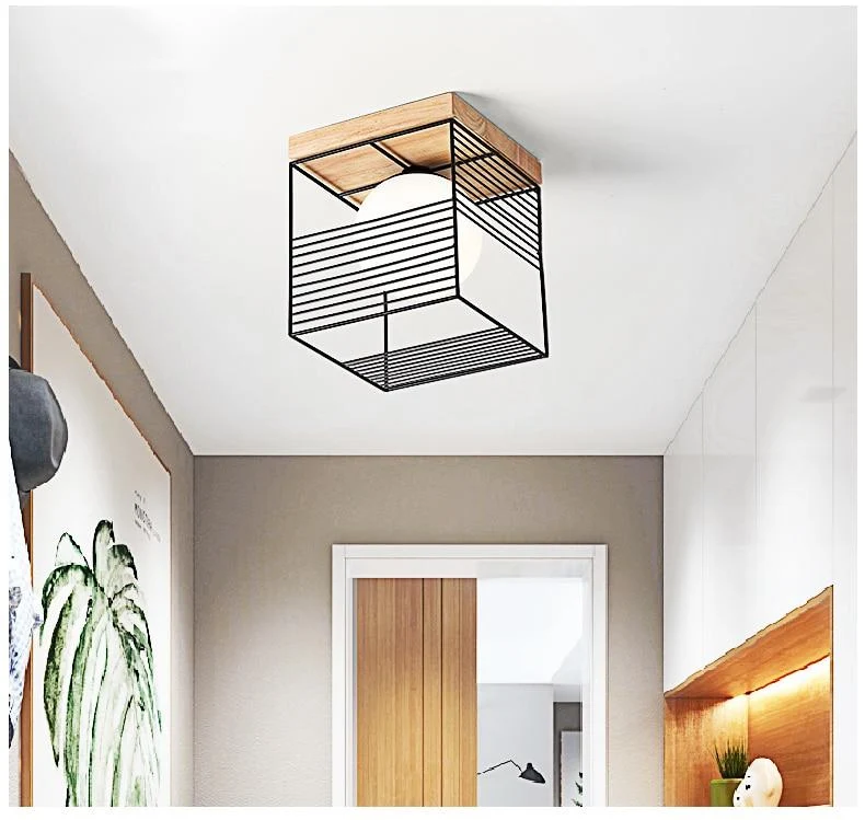 Escher Vintage Cage Ceiling Lights in Rubber Wood and Metal