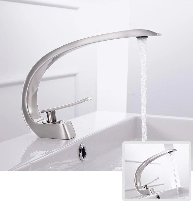 Modern Crane Design Single Handle Basin Faucet in Solid Brass