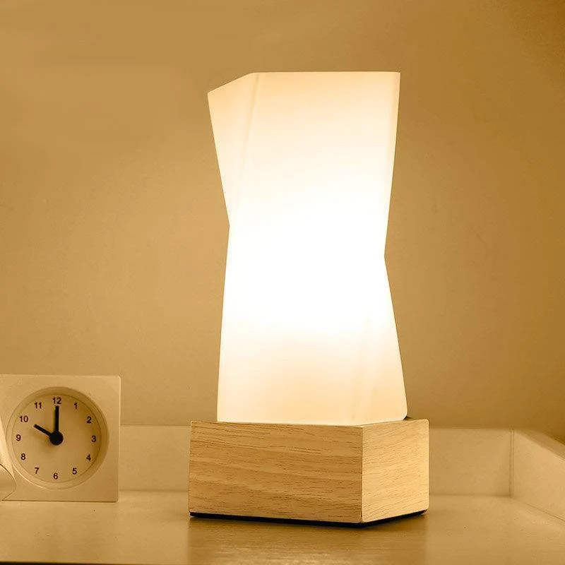 Lull moderne drejelig skrivebordslampe i træ, glas og keramik