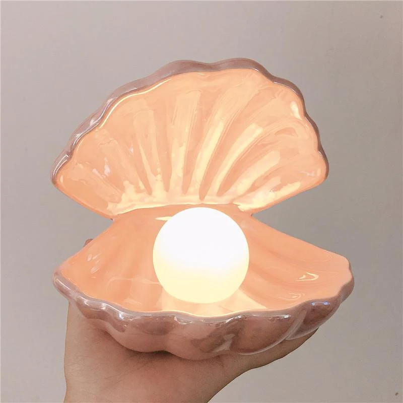 Sirenita Pearl and Shell Desk Lamp, Hand Painted Ceramic Light