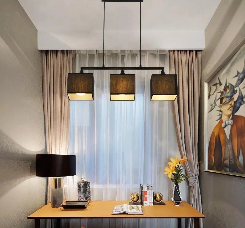 Kahlo Square Lantern Chandelier in Linen and Wrought Iron