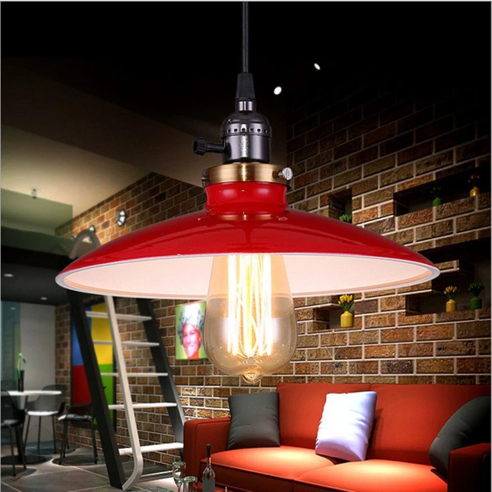Zelus Vintage Retro Metal Shade Hanging Lamp With Bulb Included