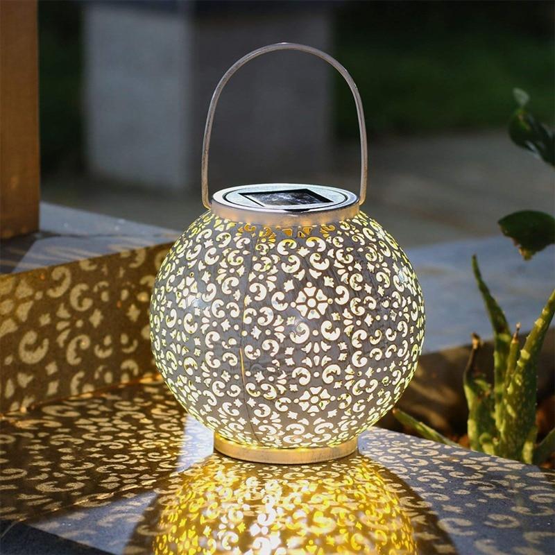 Bode Round Solar Hanging Shadow Cast Lantern in Stainless Steel