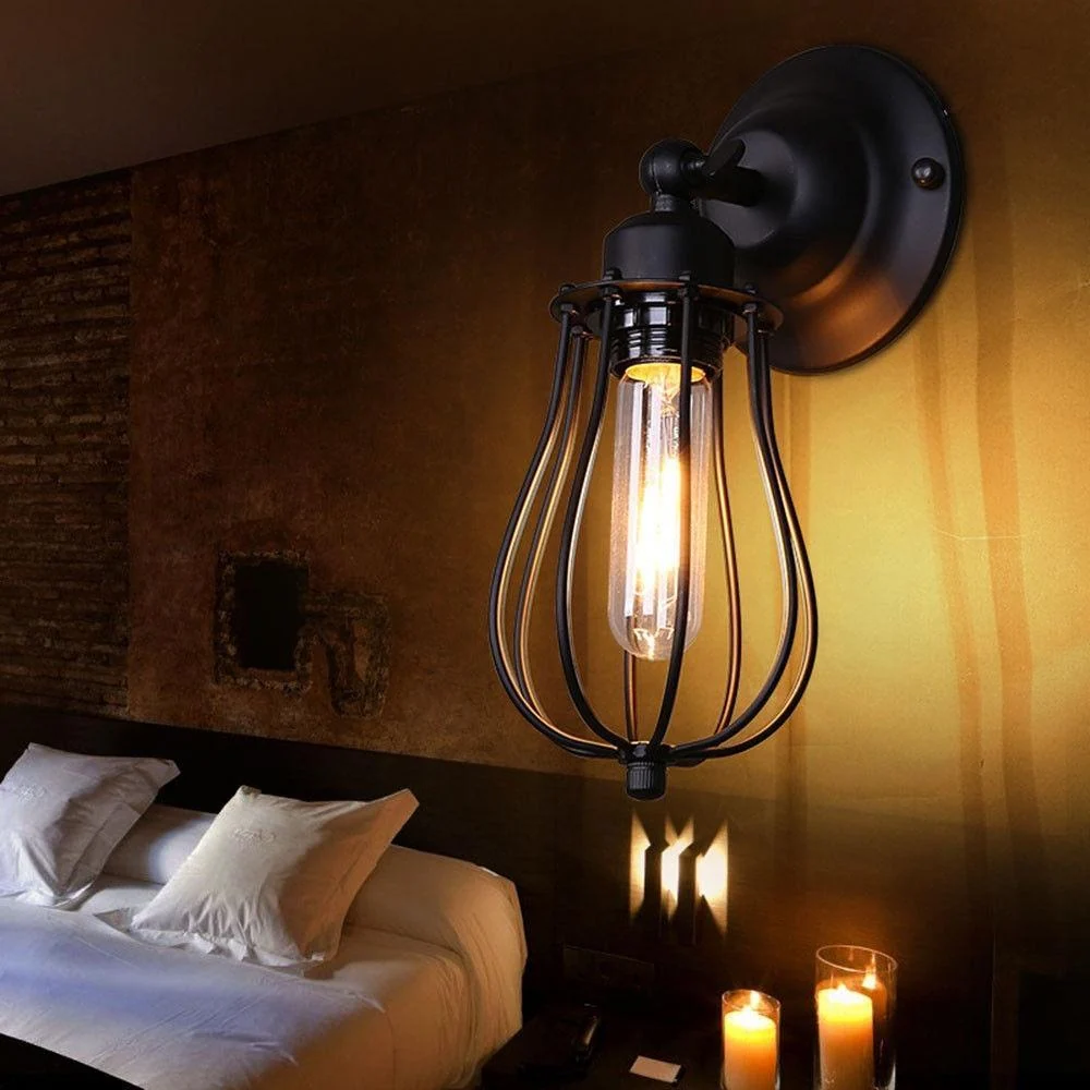 Industrial Droplet Cage Wall Lamp in Iron and Alloy