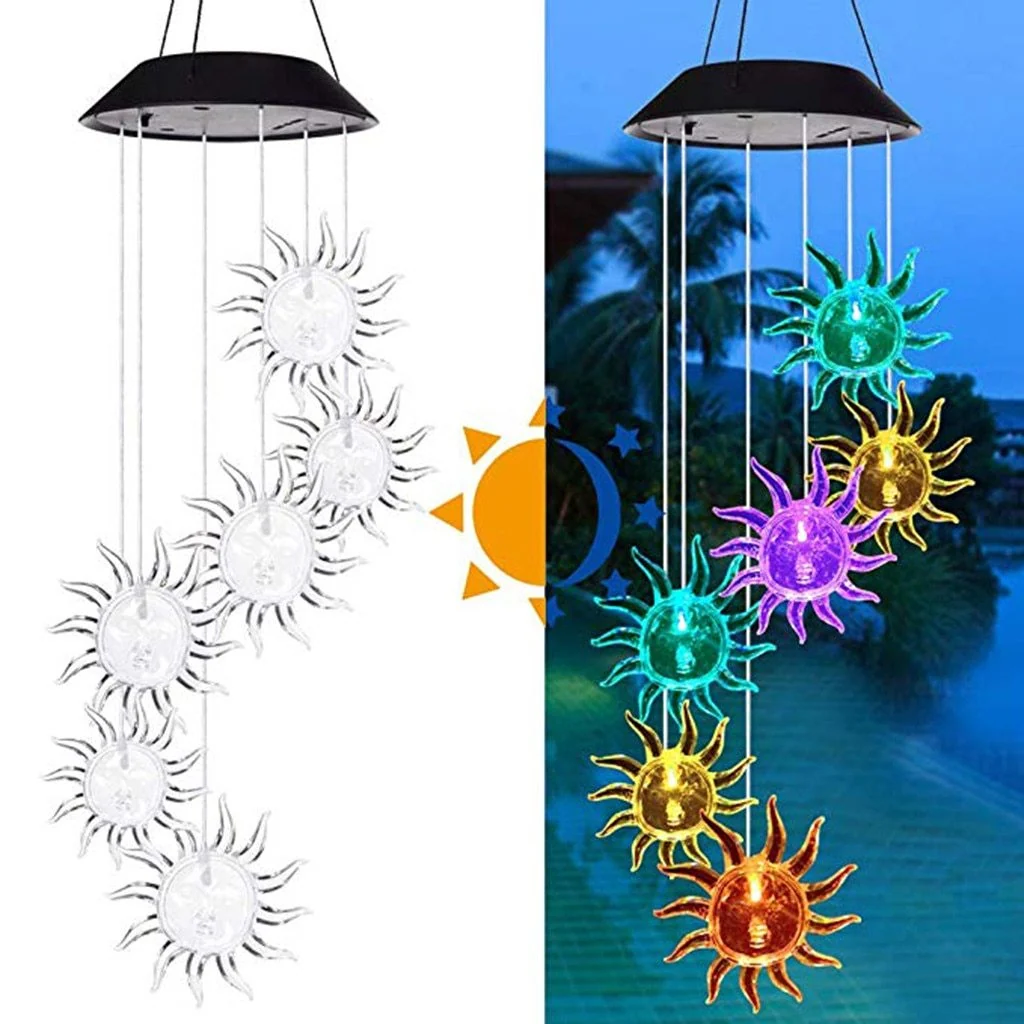 LED-aurinkokäyttöiset tuulikellovalot rauhalliseen, valaistuun kuistiin