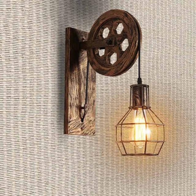 Lampe murale à poulie style industriel vintage en fer plated