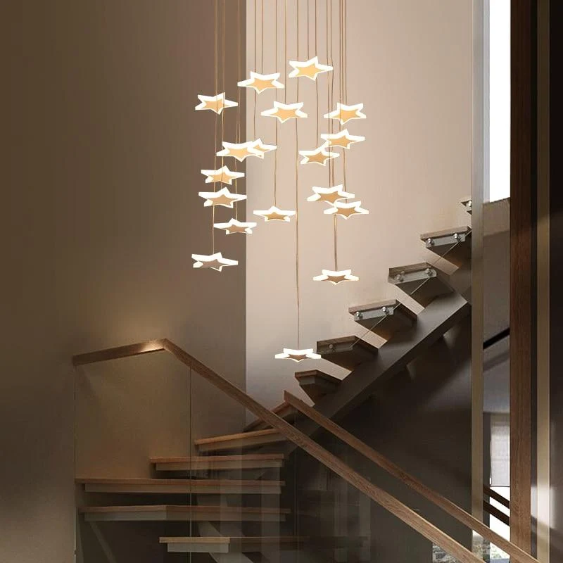 Starlight Hanging Star Chandelier in Clear Glass and Polished Steel