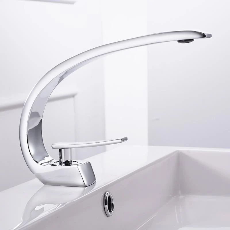 Modern Crane Design Single Handle Basin Faucet in Solid Brass