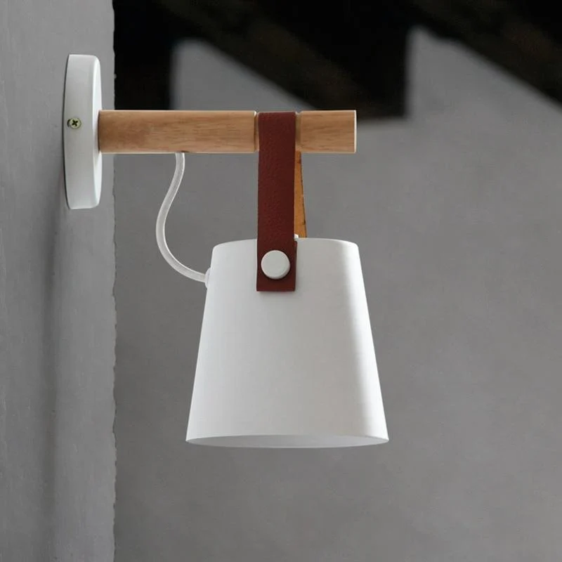 Nordic Hanging Wall Lamp with Iron and Wood Lantern Body