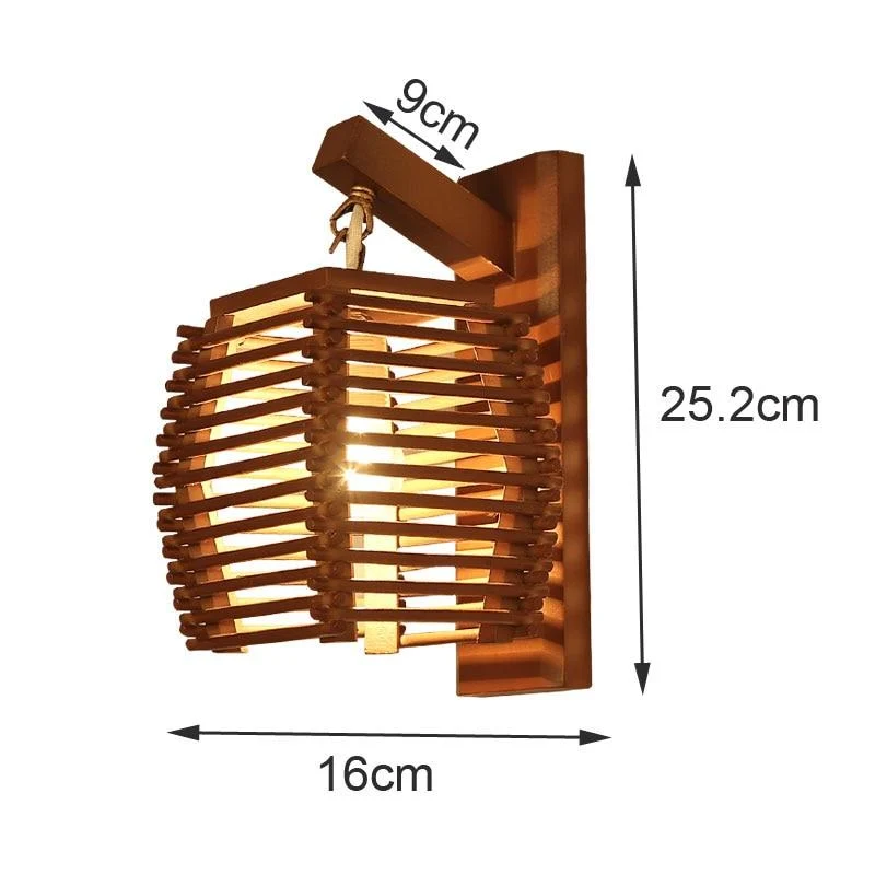 Cassia Wooden Lantern Lamp Wall Mounted Carved Wood Light