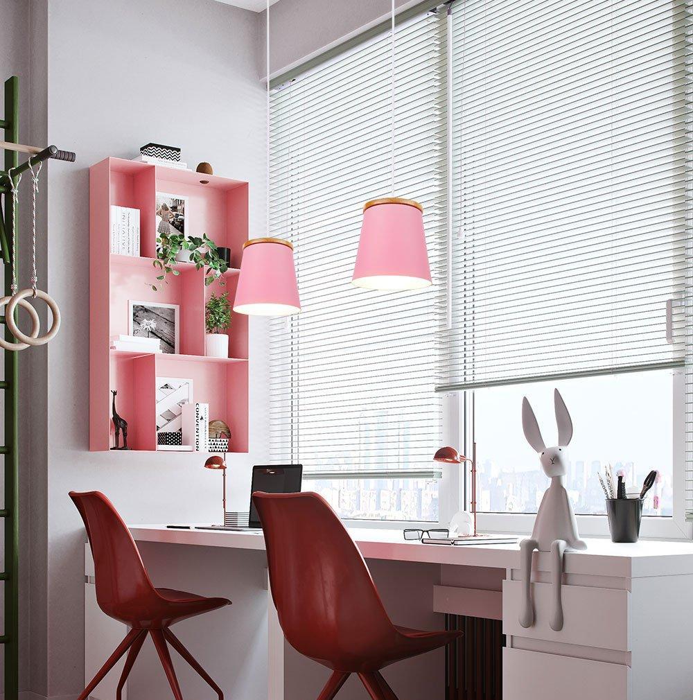 Modern Nordic Drop Down Lamp in Rubber Wood and Metal