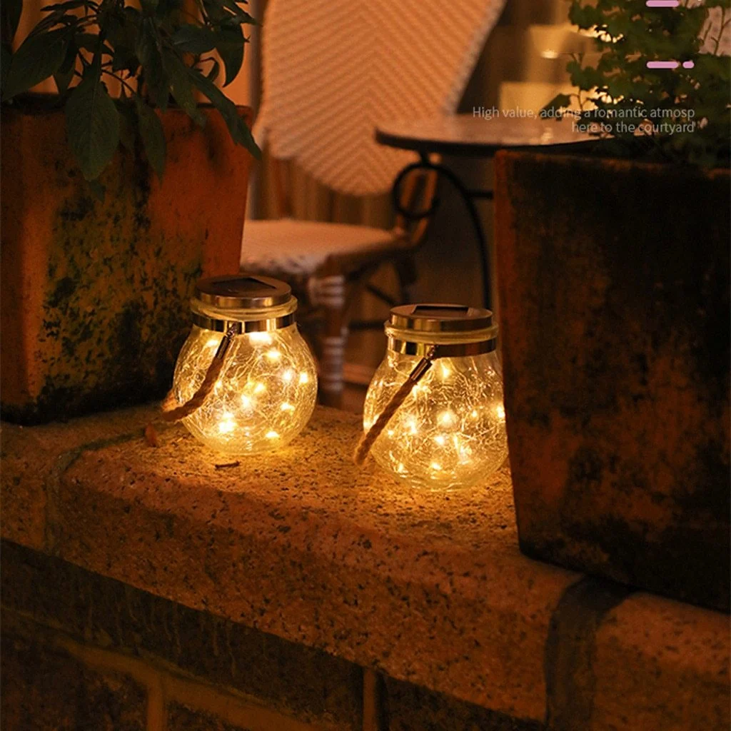 Lámpara colgante de jardín moderna con tarro de cristal redondo y guirnalda de luces LED