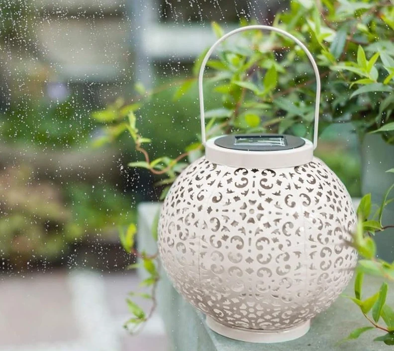 Bode Round Solar Hanging Shadow Cast Lantern in Stainless Steel