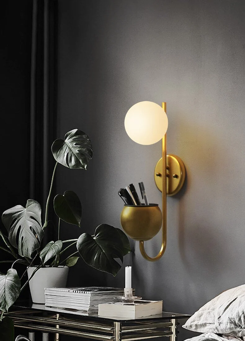 Hiram Modern Nordic Wall Mounted Planter Lamp in Painted Iron and Glass