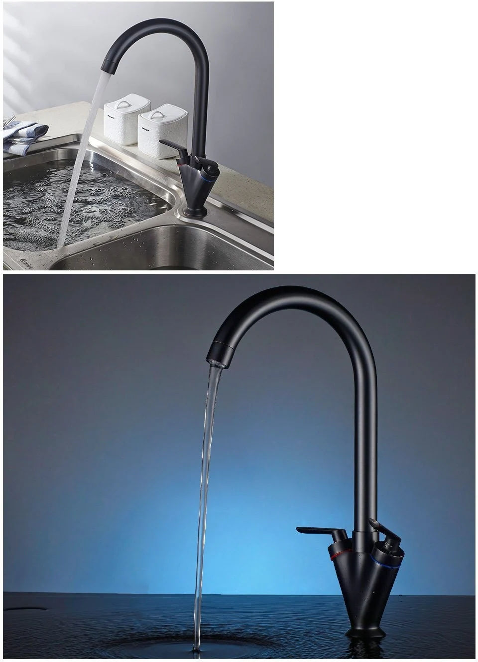 Theresa kaksikahvainen pyörivä keittiöhana messinkirungolla