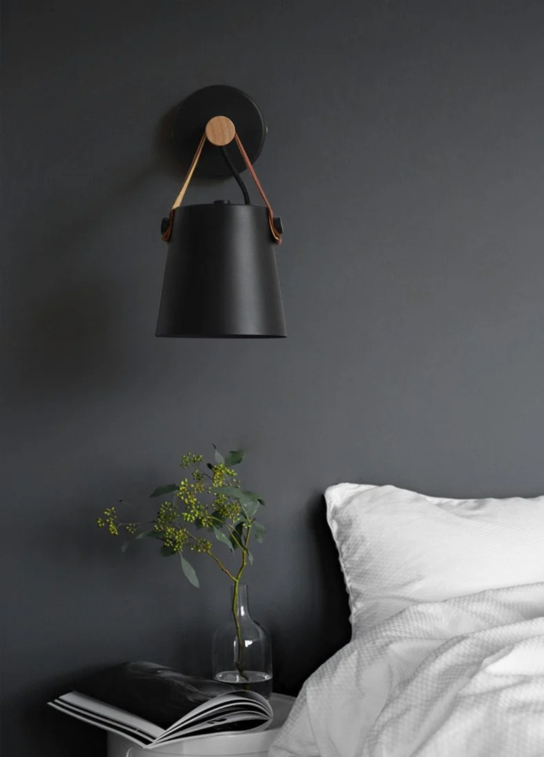 Nordic Hanging Wall Lamp with Iron and Wood Lantern Body
