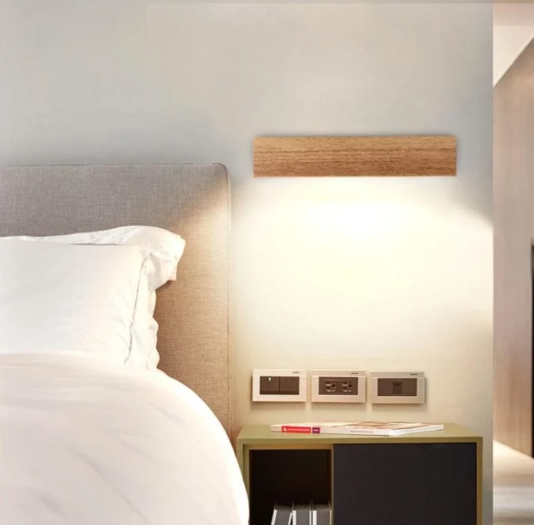 Eliana Solid Oak Wall Shelf and LED Lamp
