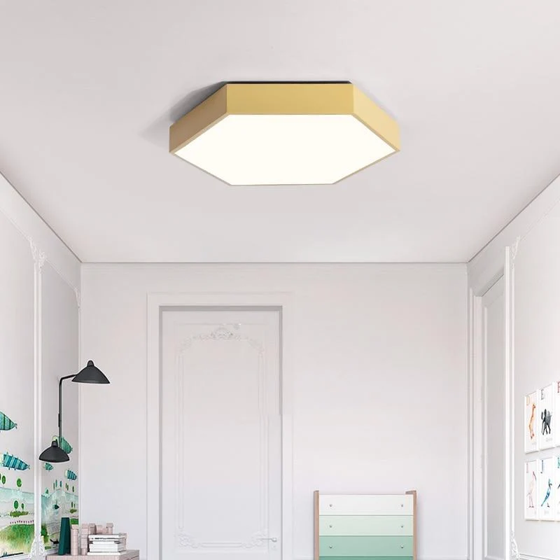 Hex Ceiling Light Flush Mount LED in Iron and Acrylic, 11.8 Inches