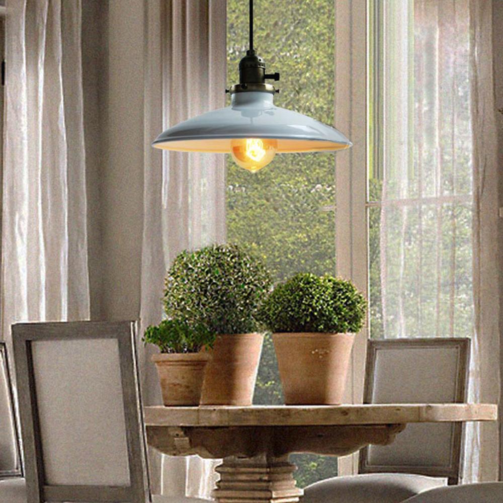 Zelus Vintage Retro Metal Shade Hanging Lamp With Bulb Included