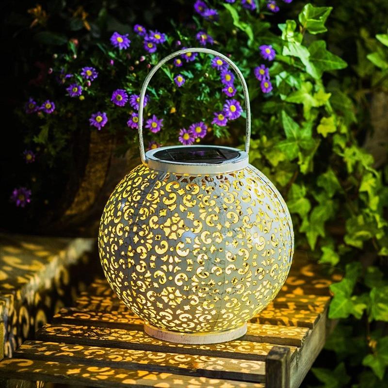 Bode Round Solar Hanging Shadow Cast Lantern in Stainless Steel