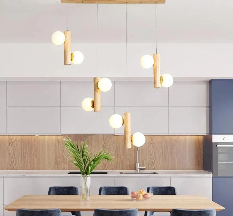 Prescott Modern Wooden Bulb Chandelier with Glass and ⟦K0⟧ Base