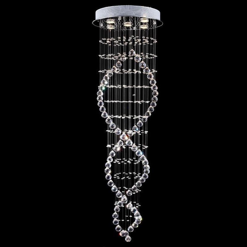 Modern LED Double Spiral Crystal Chandelier for Hallways and Stairwells