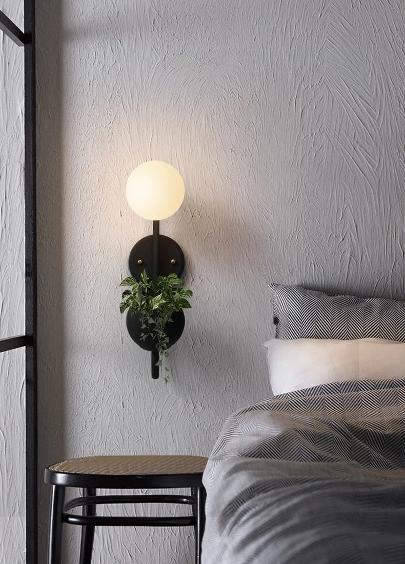 Hiram Modern Nordic Wall Mounted Planter Lamp in Painted Iron and Glass