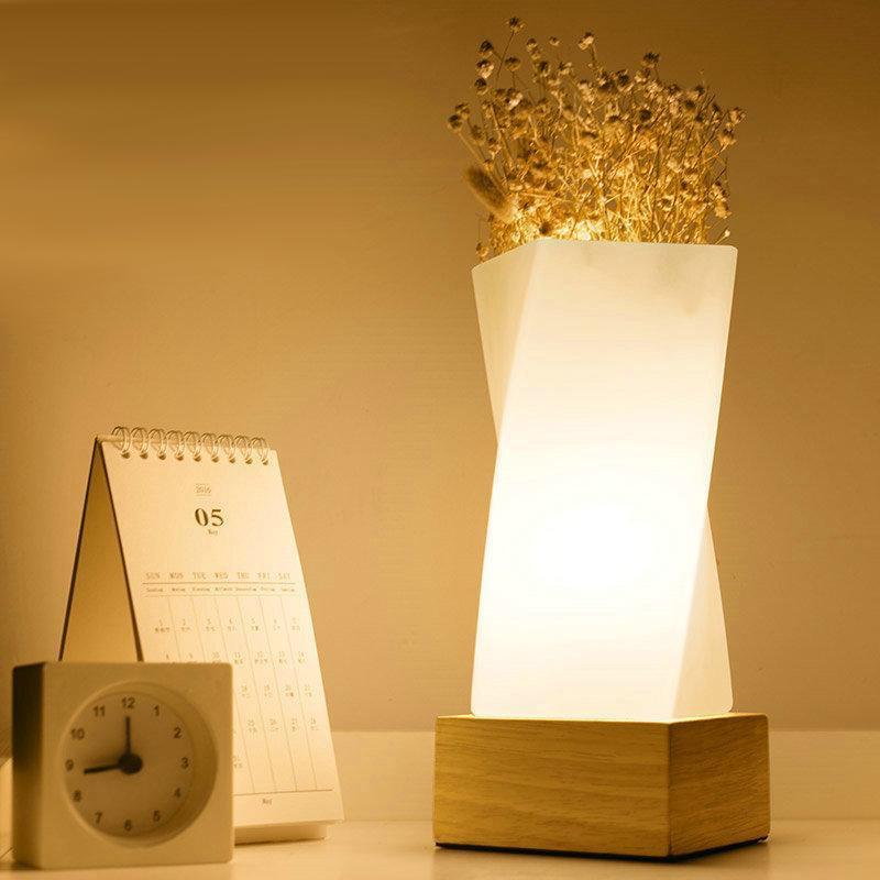 Lull moderne drejelig skrivebordslampe i træ, glas og keramik
