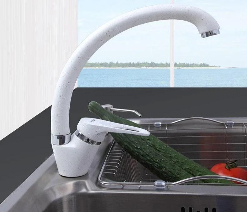 Patsy Modern Kitchen Faucet in Brass and Ceramic, Single Hole Deck Mounted