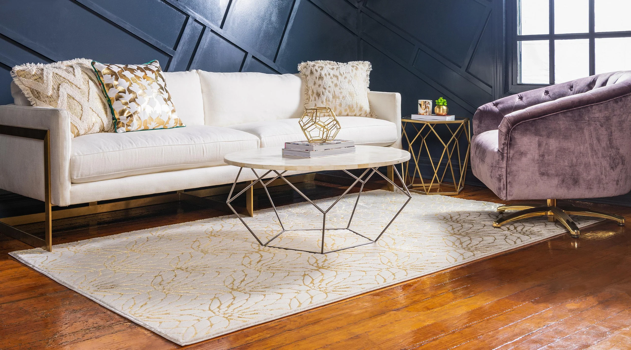 Ellison Lotus Flower Pattern Luxury Rug by Unique Loom