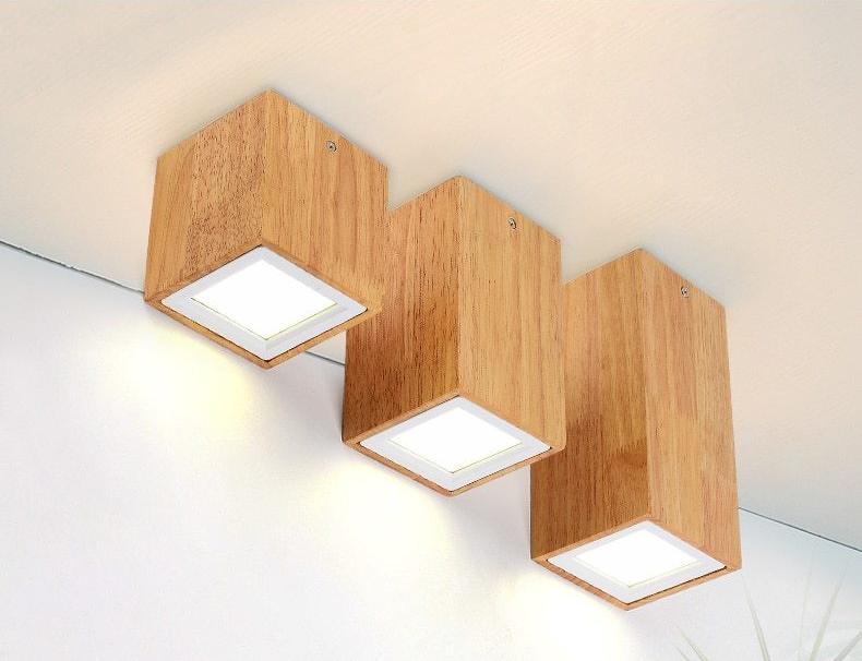 Nowoczesna skandynawska lampa sufitowa LED Dru, drewno i szkło