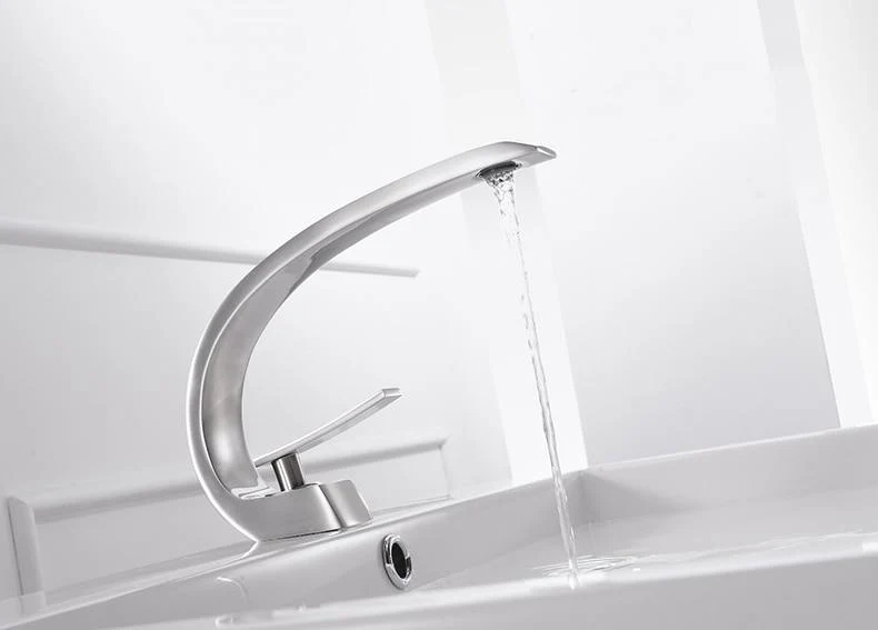 Modern Crane Design Single Handle Basin Faucet in Solid Brass