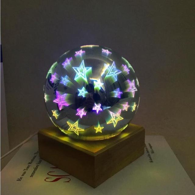 Luminária Noturna Bola de Cristal Art Déco Moderna em Vidro e Madeira
