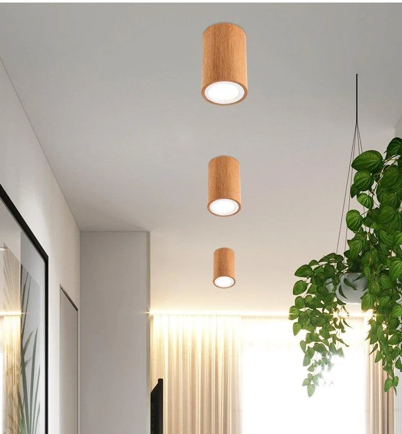 Dru Modern Nordic LED Ceiling Light in Wood and Glass