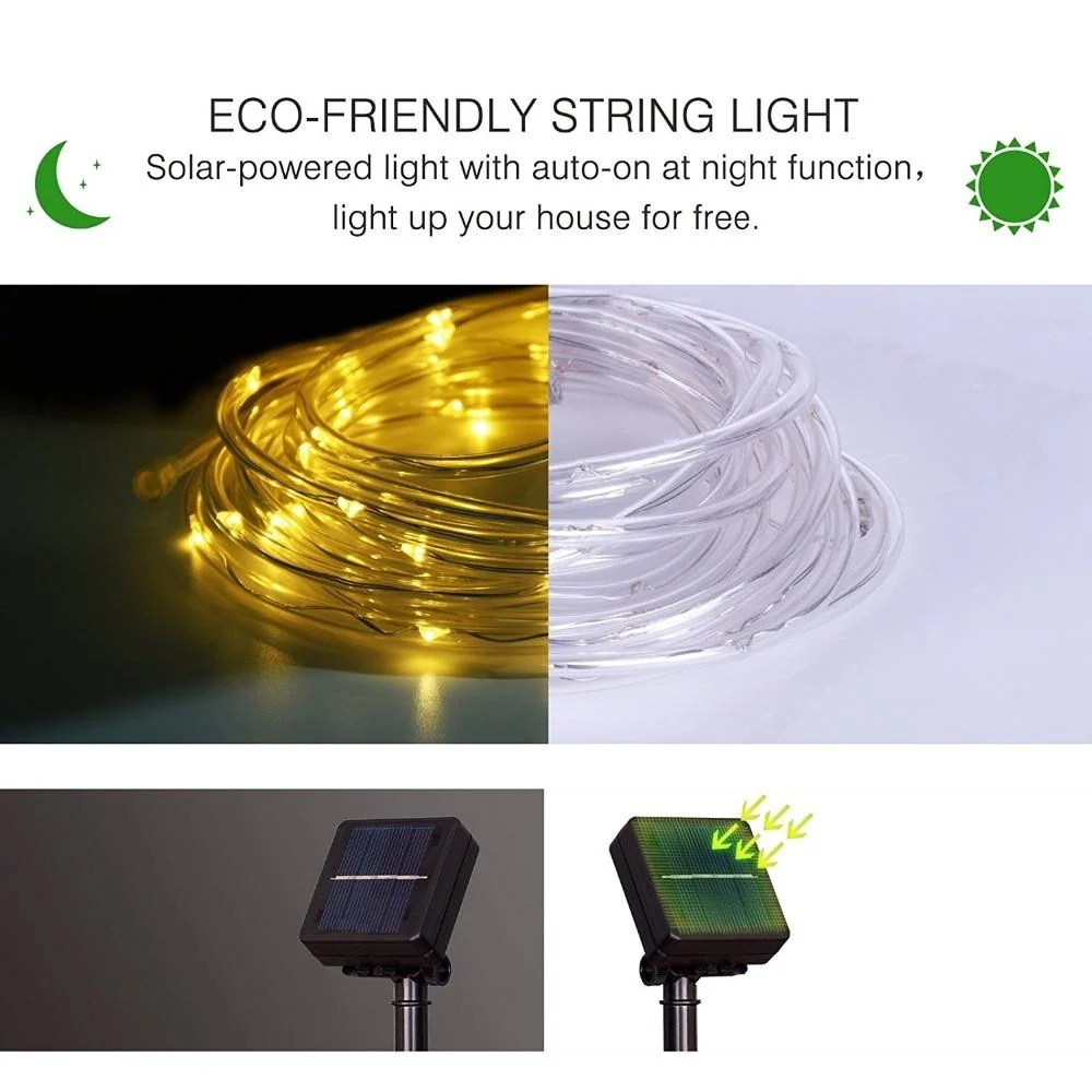 LED Solar Tube String Garden Lights for Fences, Pergolas and Patios