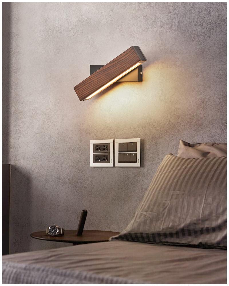 Vera Rotated LED Wall Lamp in Iron and Wood for Angled Lighting