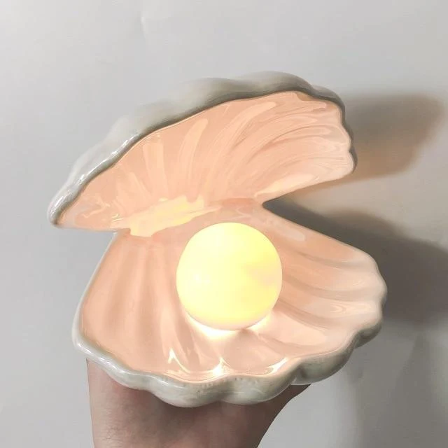 Sirenita Pearl and Shell Desk Lamp, Hand Painted Ceramic Light