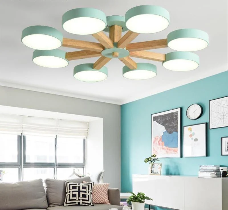 Modern Luxury Multi Stem Lamp Chandelier in Metal, Wood and Acrylic